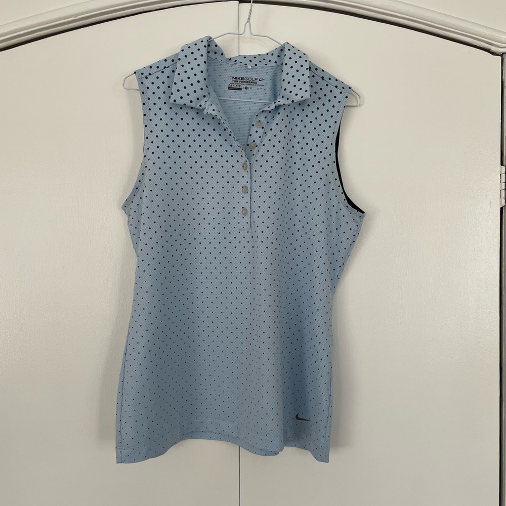 Nike Women's Blue Polka Dot Golf Shirt Size Medium like NEW